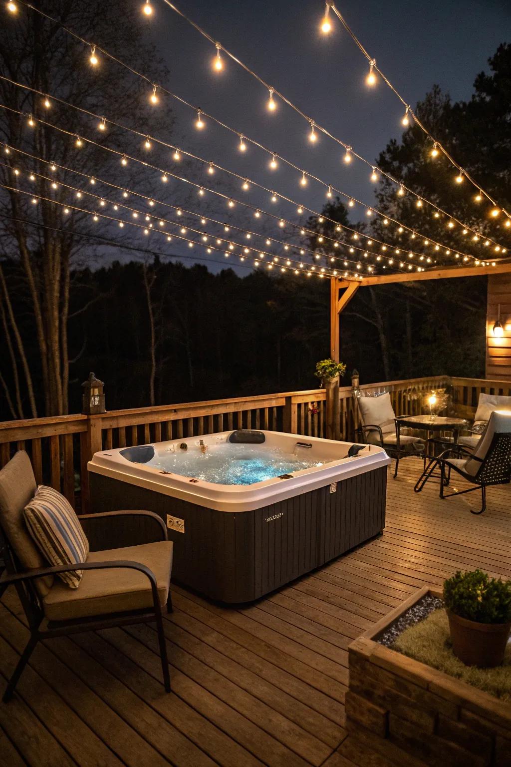 Transform your evenings with twinkling lights above your hot tub.