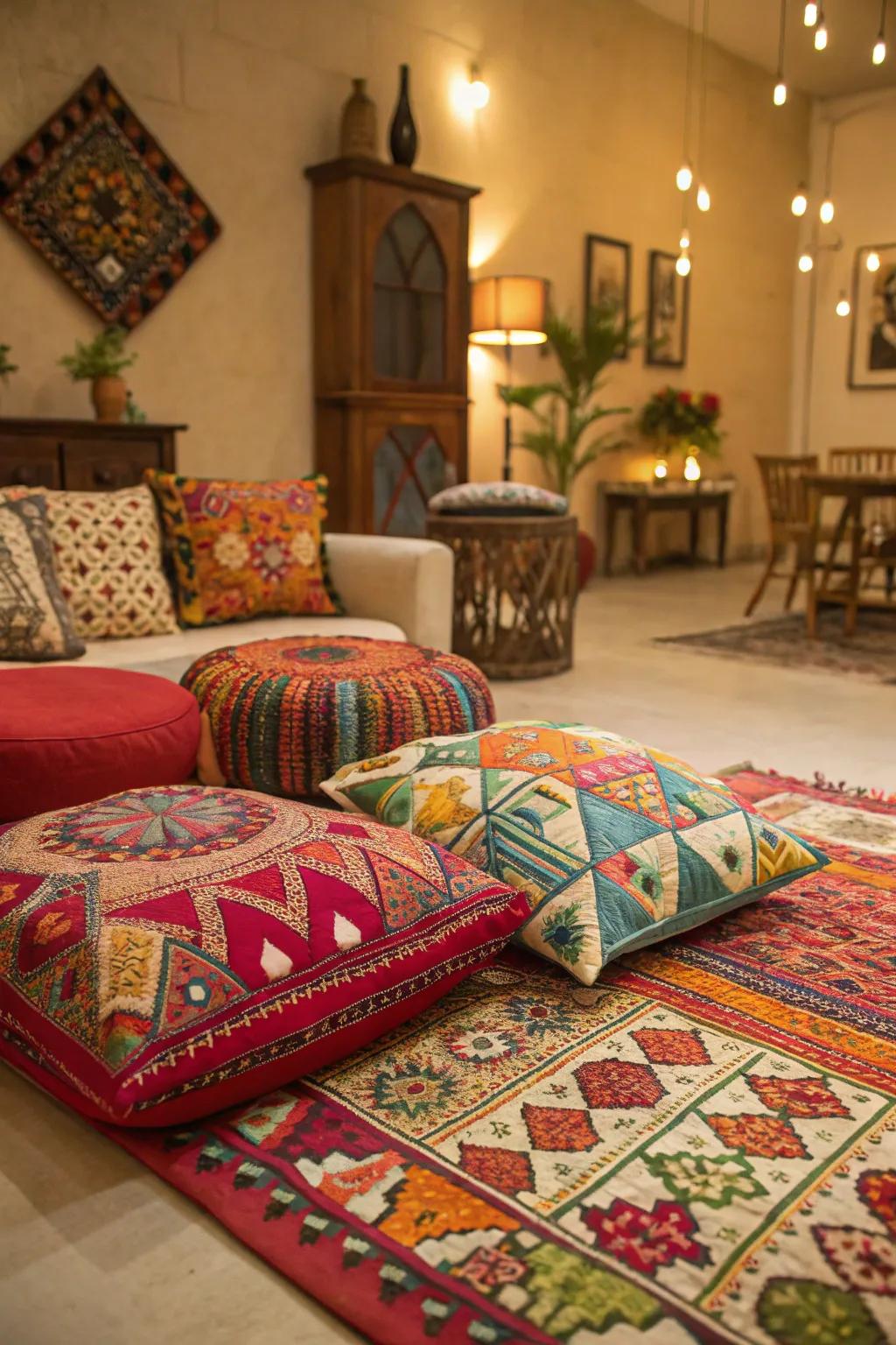 Room invigorated with vivid designs in decor.