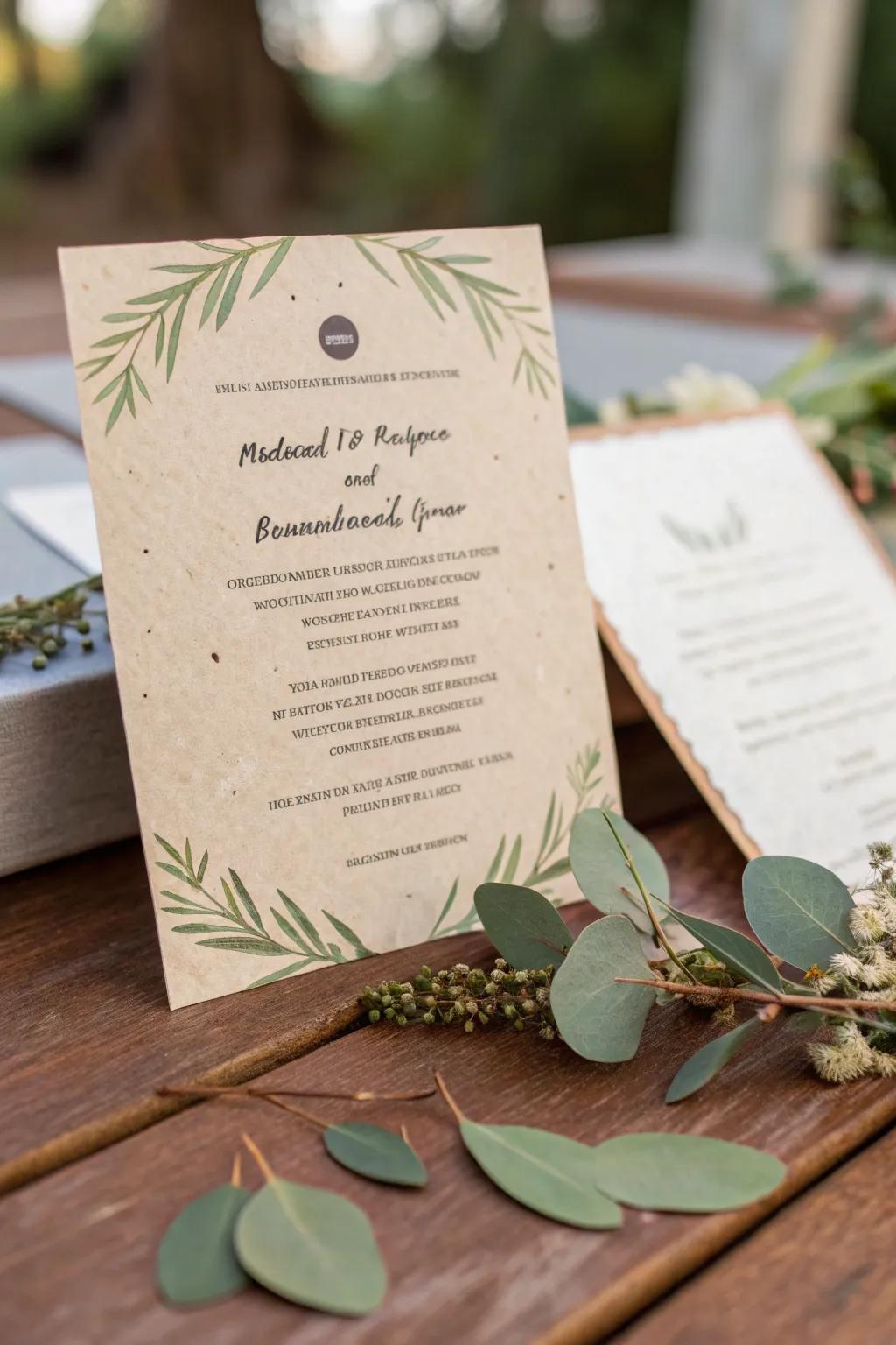 Ecologically mindful invitations advocate a sustainable lifestyle.