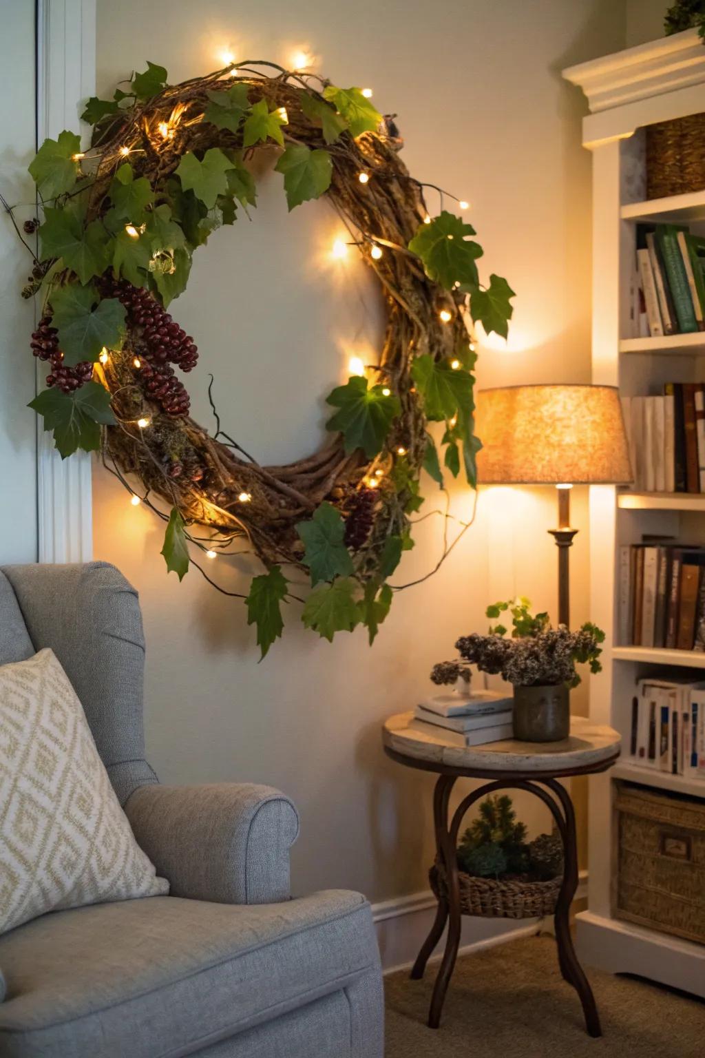 A magical wreath illuminating the night.