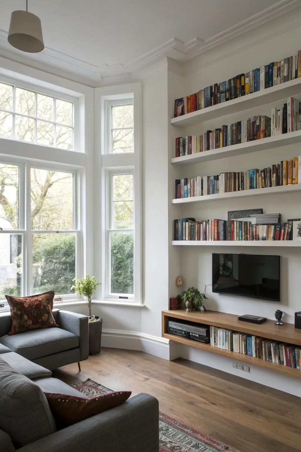Floating shelves impart a modern nuance to any area