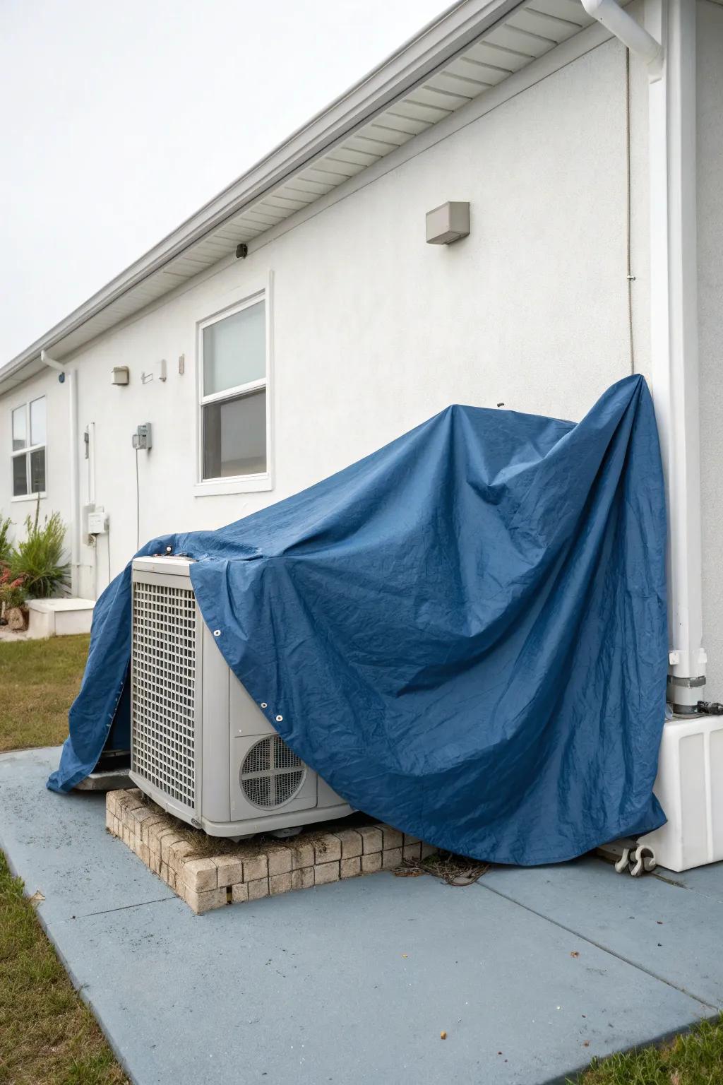 A neatly arranged tarp provides temporary shelter from intense sunlight.