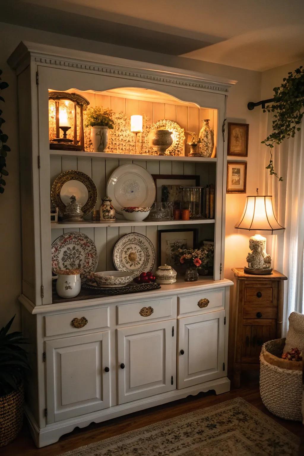 This stylish hutch exhibits a perfect union of vintage and modern elements.