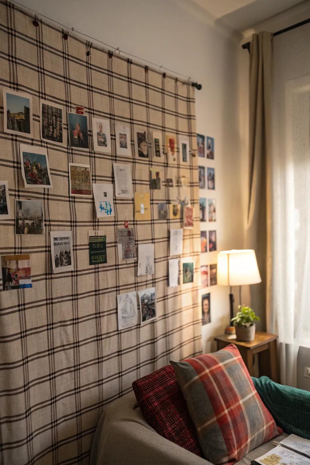A plaid fabric panel adds texture and warmth.