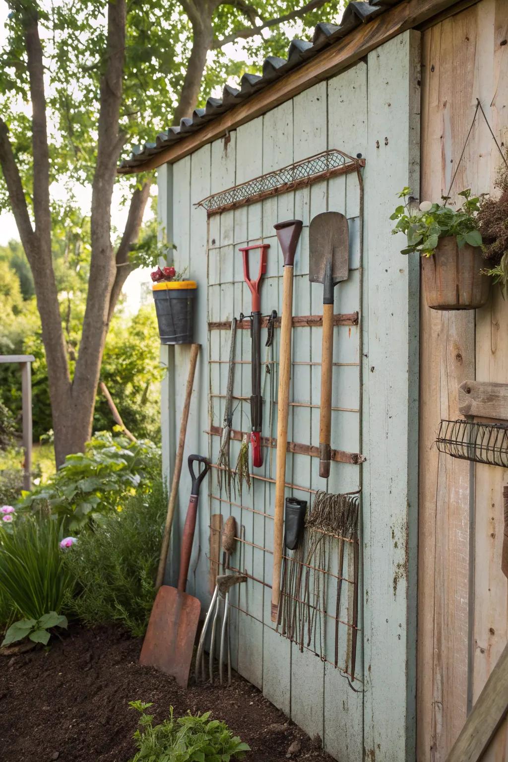 A wire rack offers adaptable and noticeable equipment storage.