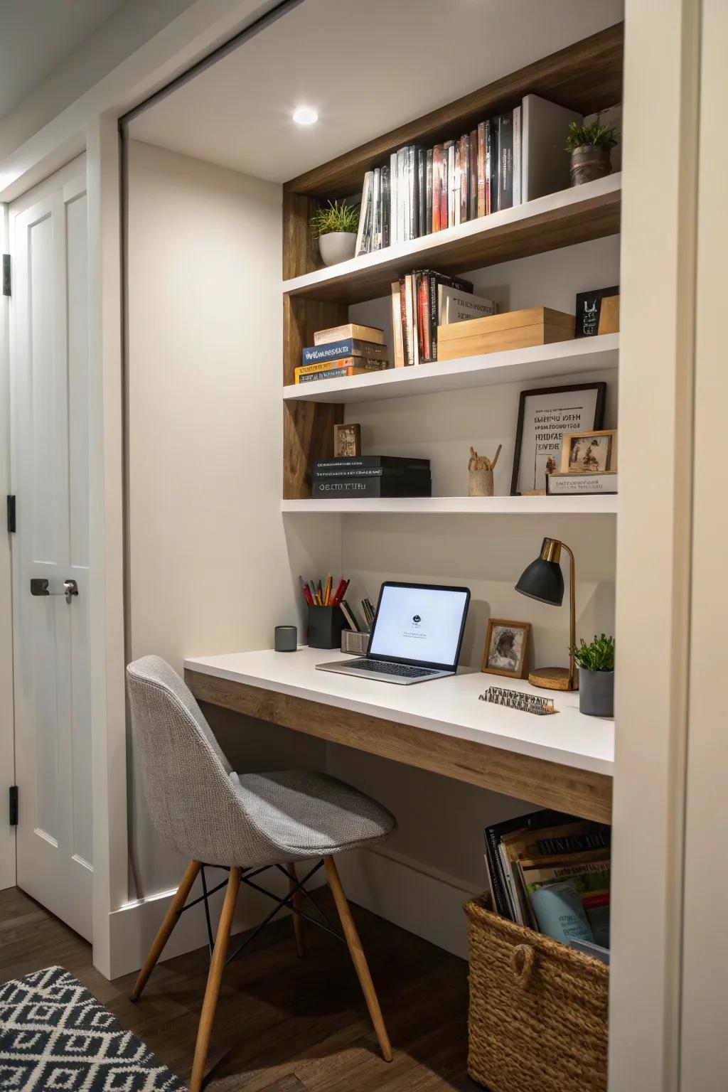 Establish a practical and inconspicuous office environment with in-wall shelving.