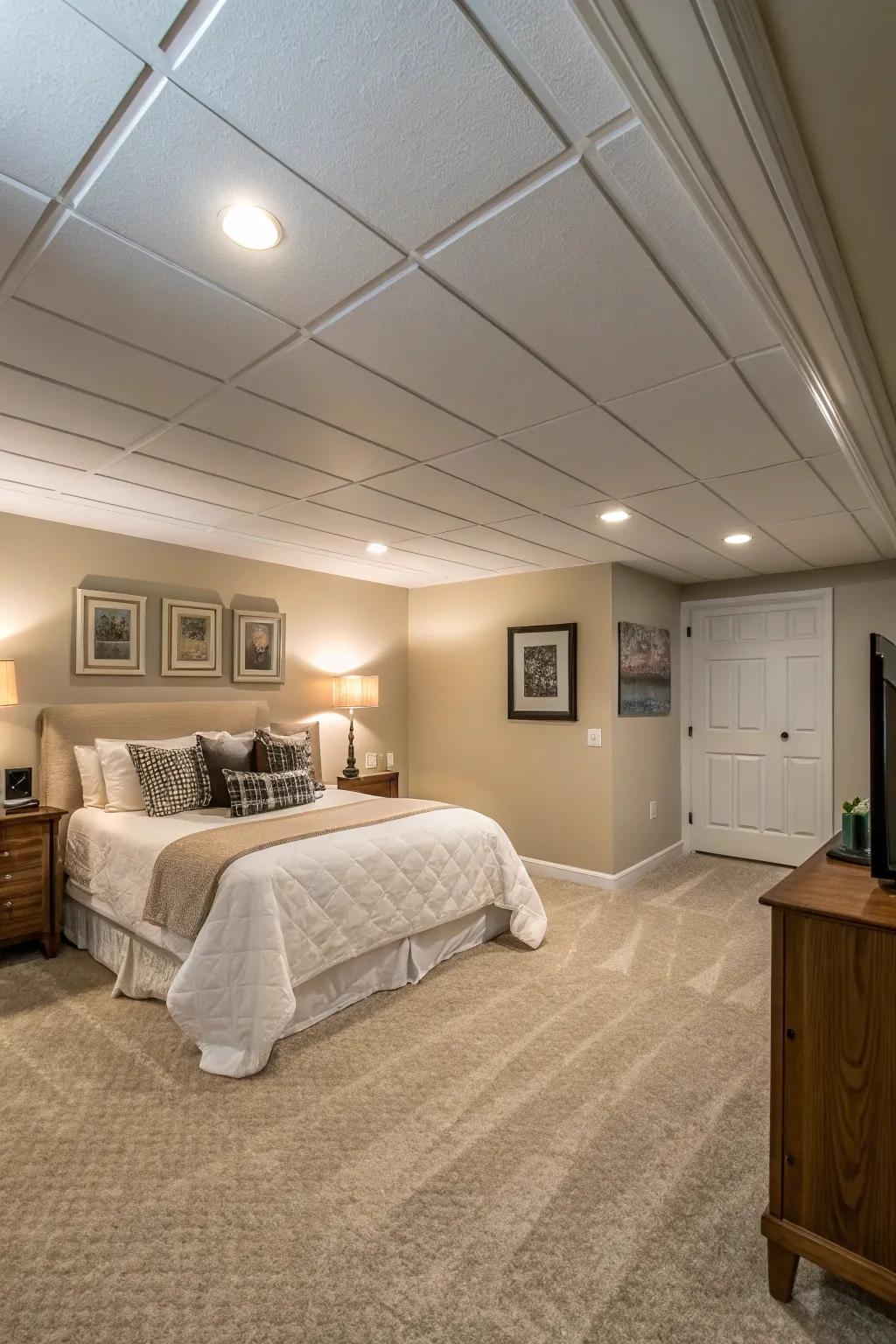 Coated overhead surfaces brighten the space.