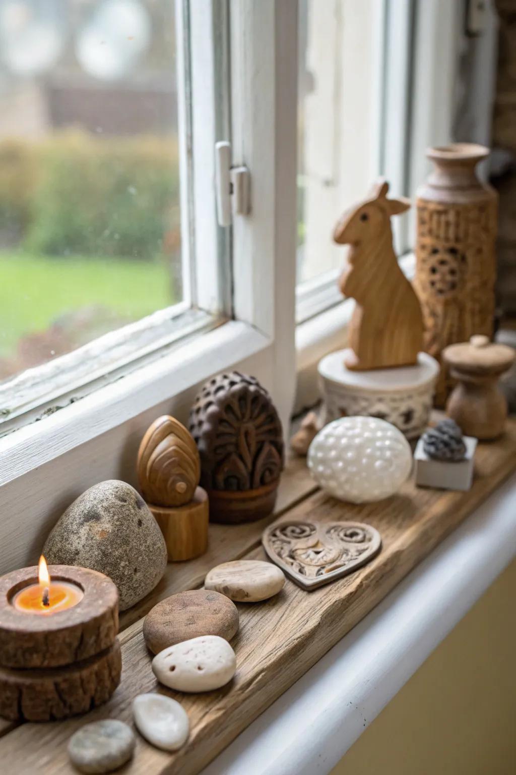 Innate compositions impart warmth and texture to any window sill.