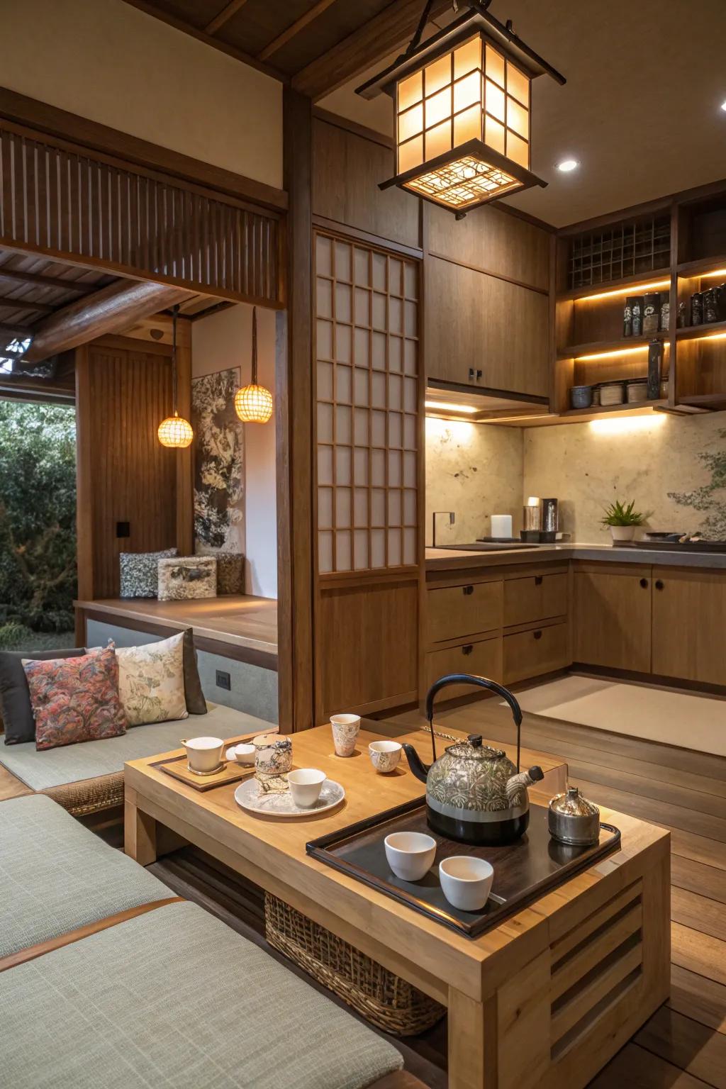 A tea alcove introduces Japanese tradition into the kitchen.