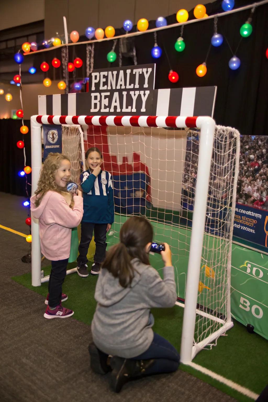 A penalty enclosure snapshot booth capturing amusing recollections.