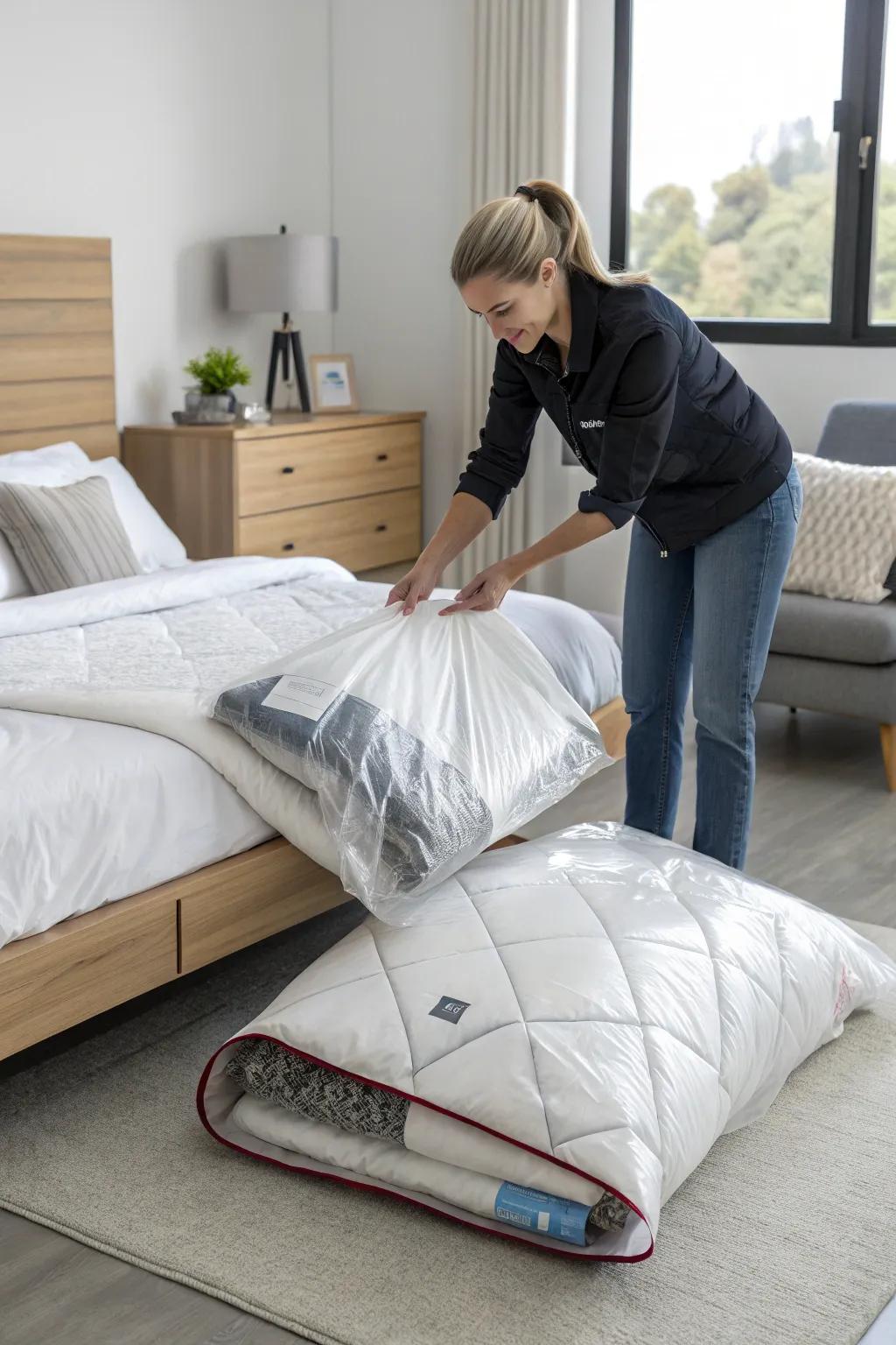 Compression bags optimize space by compressing voluminous items.