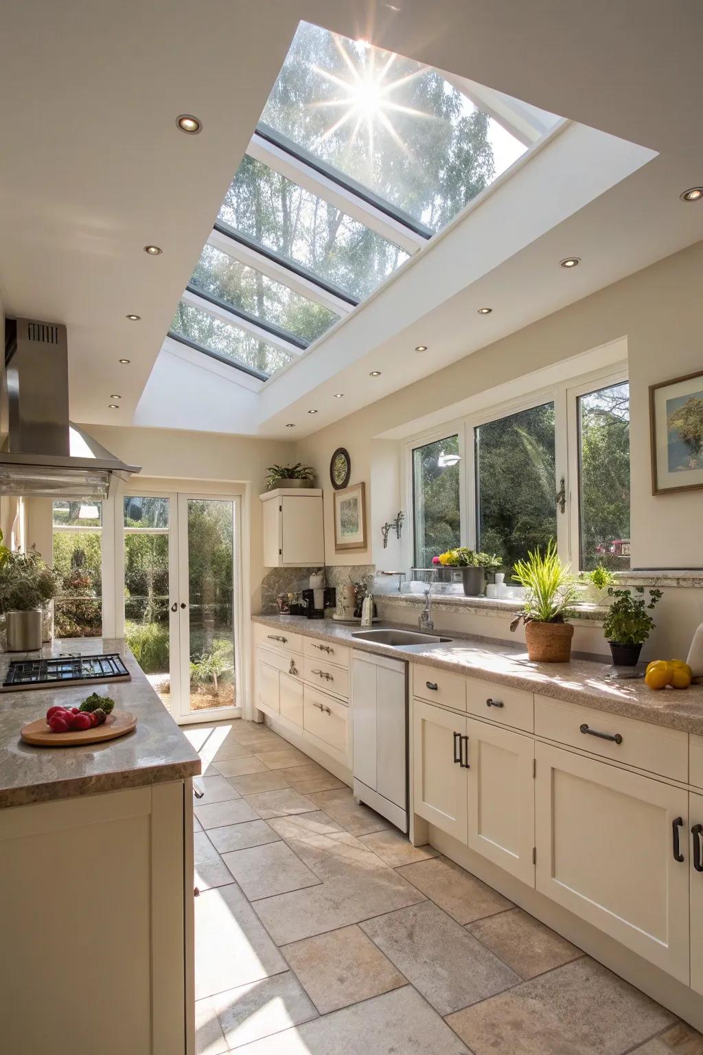 With plenty of natural light, a skylight changes the kitchen.