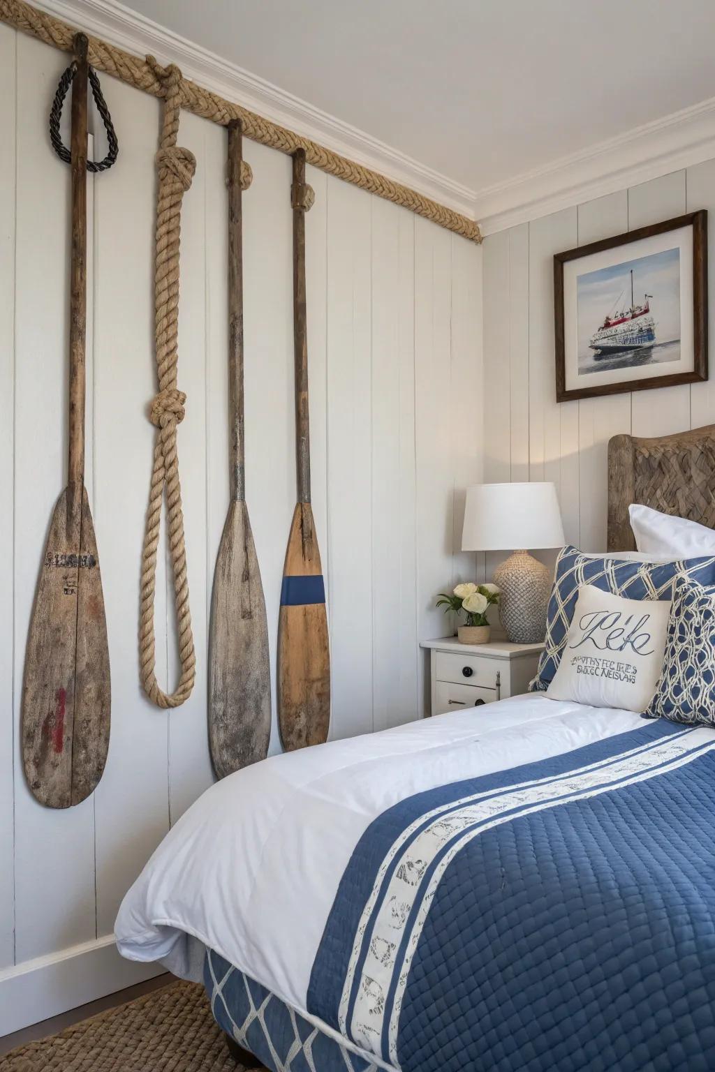 Sea-themed decor evokes a classic lake house ambiance.