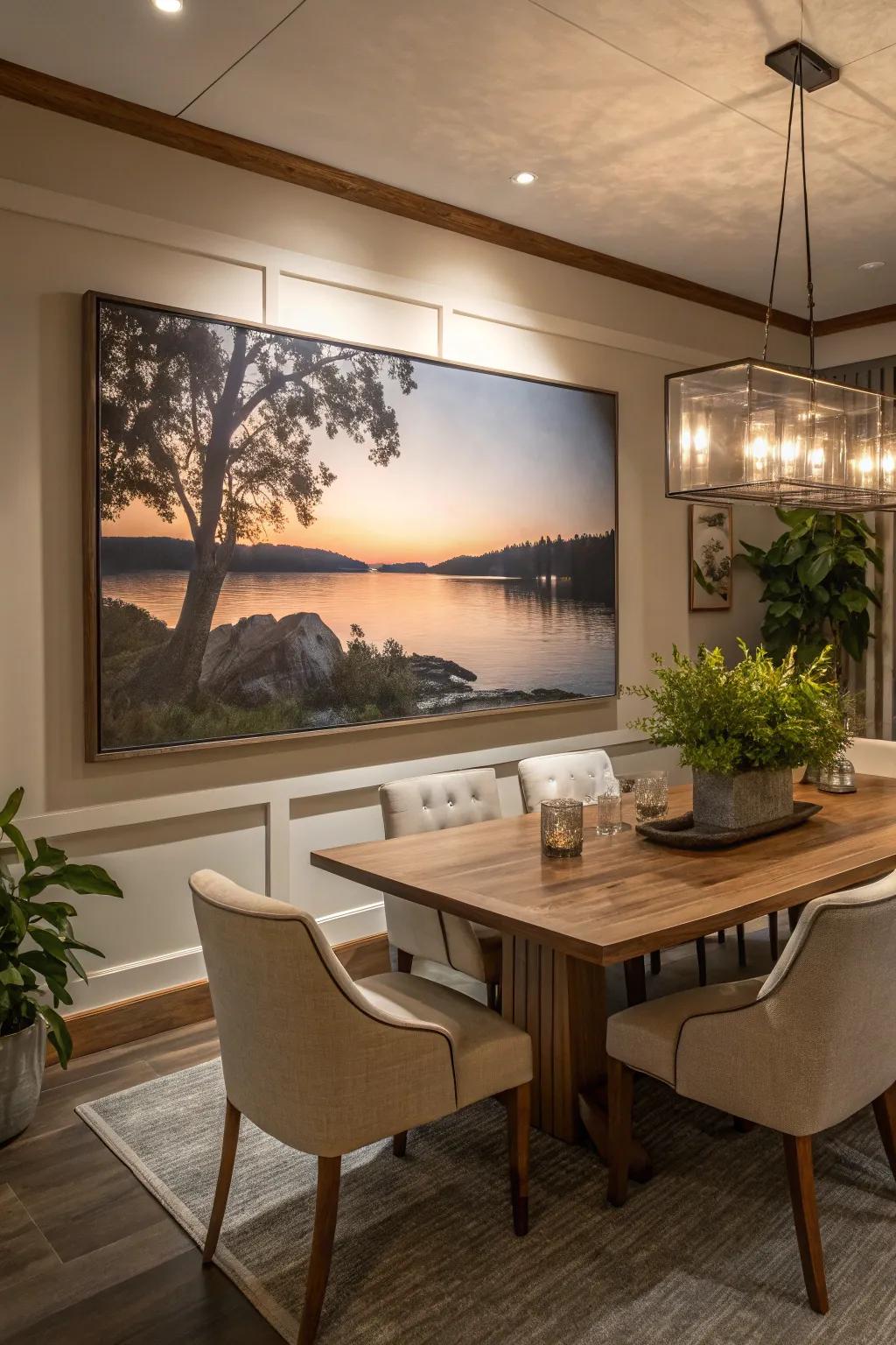 Art can serve as a captivating focal point in your dining space.