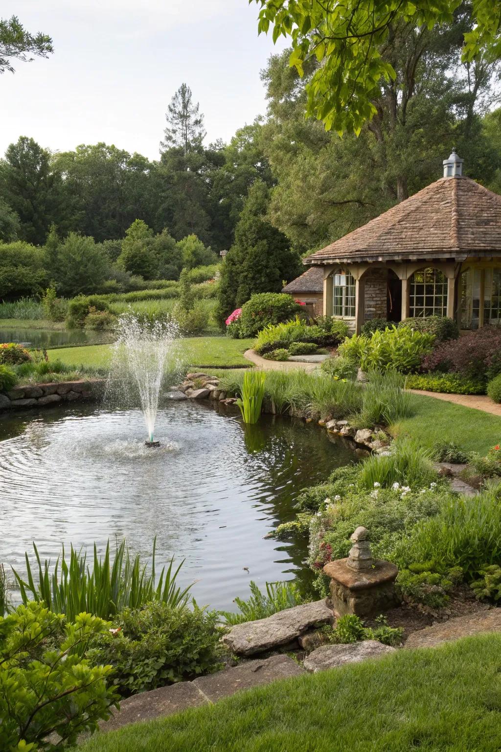 A tranquil water aspect elevating the garden's serenity.