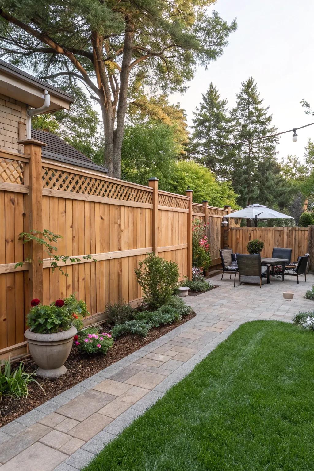 A timber boundary provides seclusion while preserving a natural aesthetic.