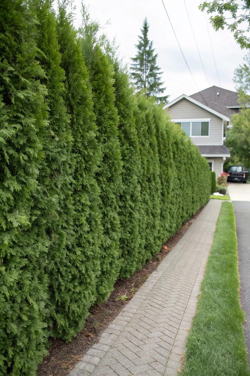Living walls of thuja transform commotion into serenity.