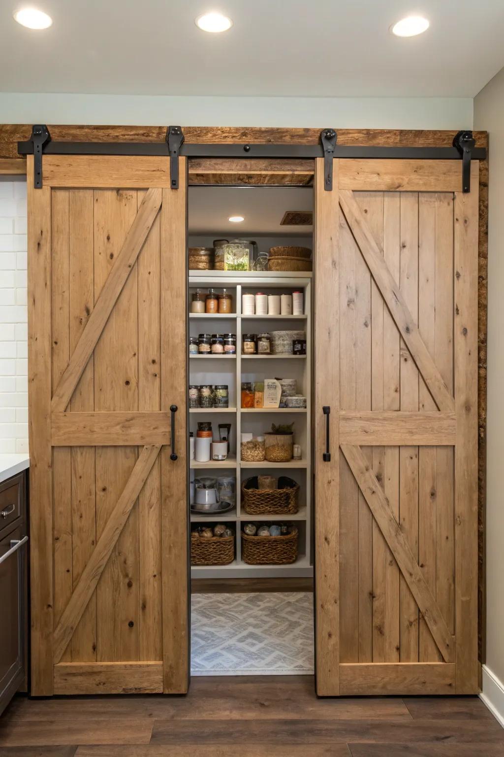 Sliding barn-style doors incorporate country charm and functionality.