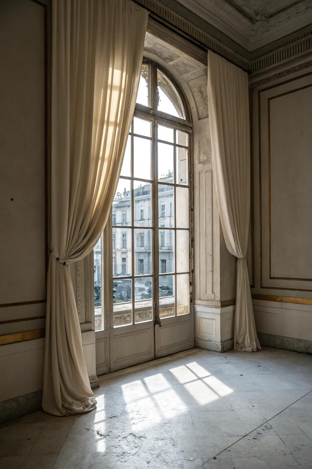 Minimalist curtains create a clean aesthetic.