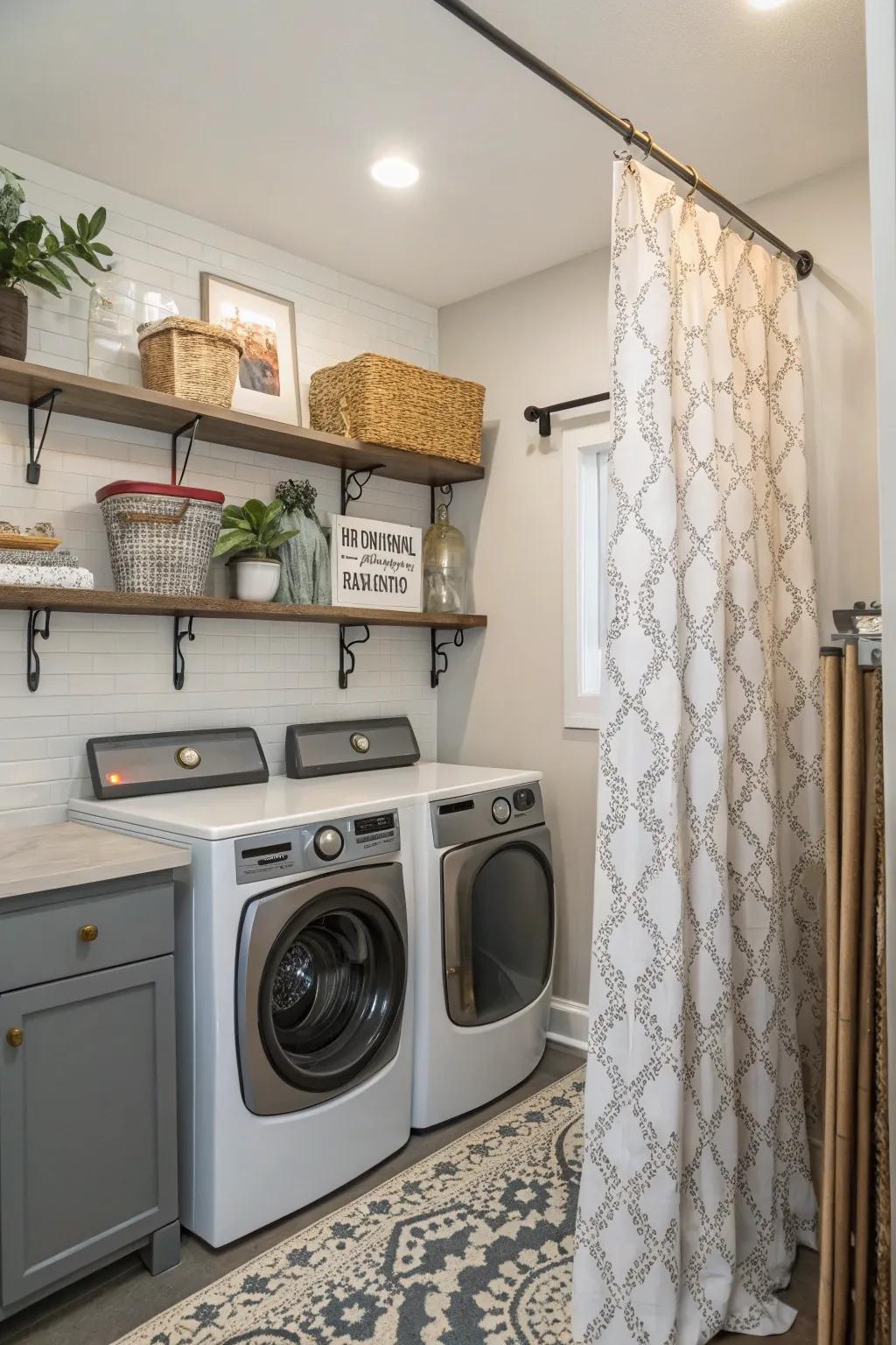 Decorative drape rods can add extra flair to your laundry room.