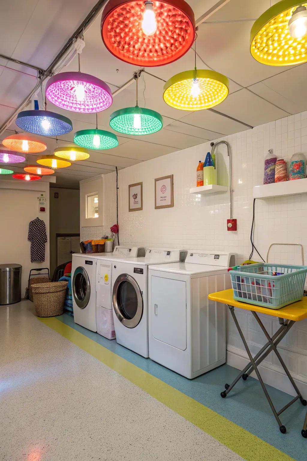 Vivid lights can bring a lively vibe to your laundry room.