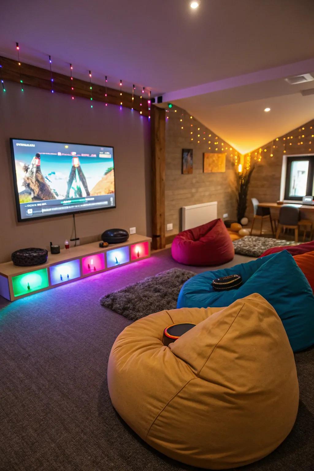 Unwind in style through LED-accented bean bag recliners.