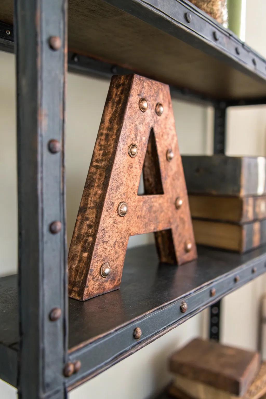 A letter with a convincing faux metal finish.