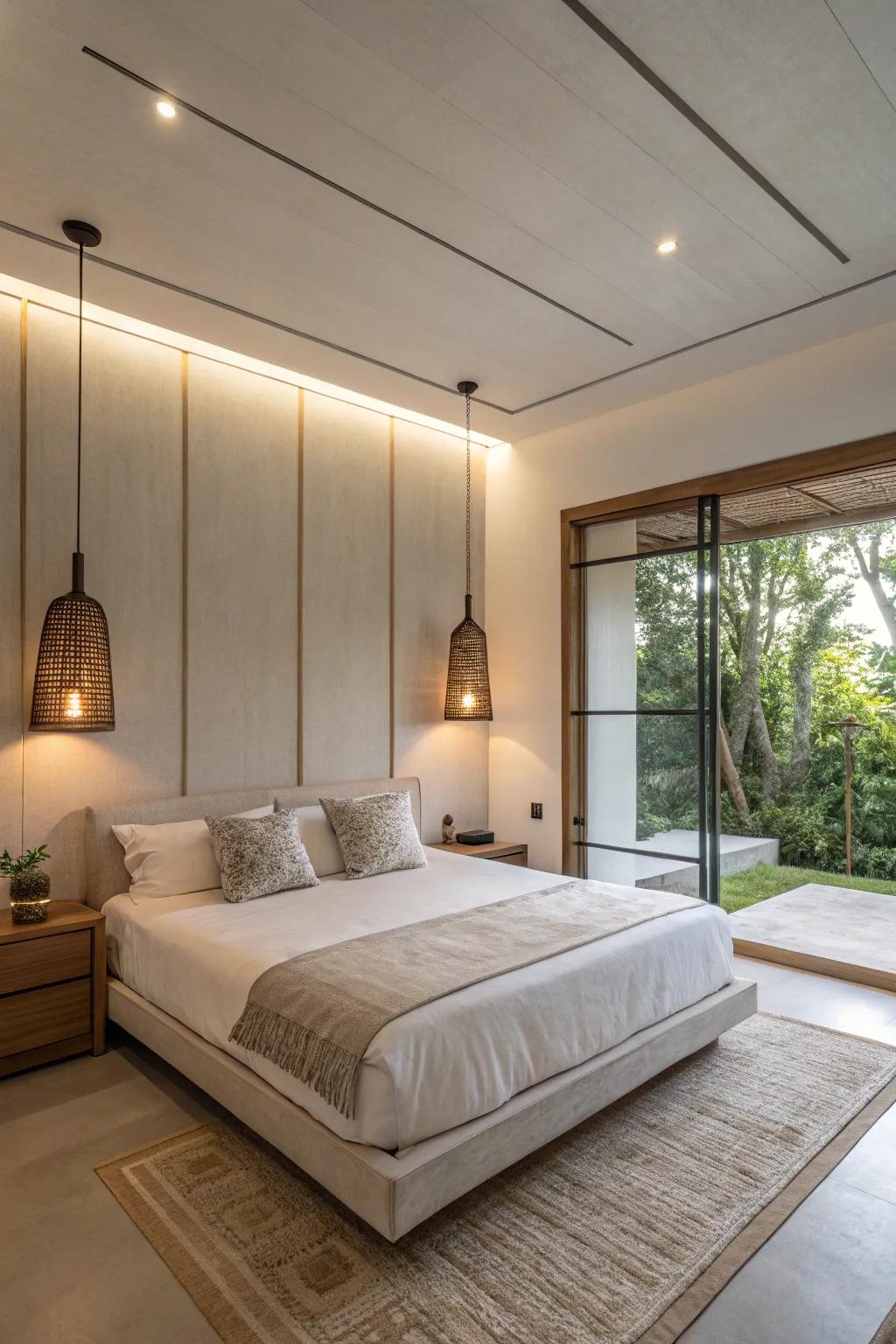 A relaxing and peaceful atmosphere is produced by minimalist fixtures.