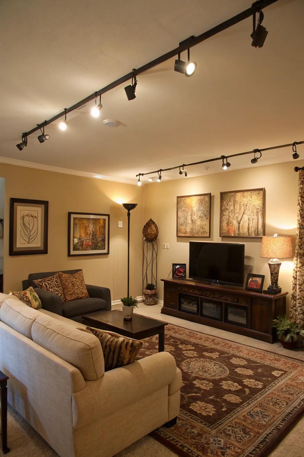 Track lighting offers adaptable and targeted illumination.