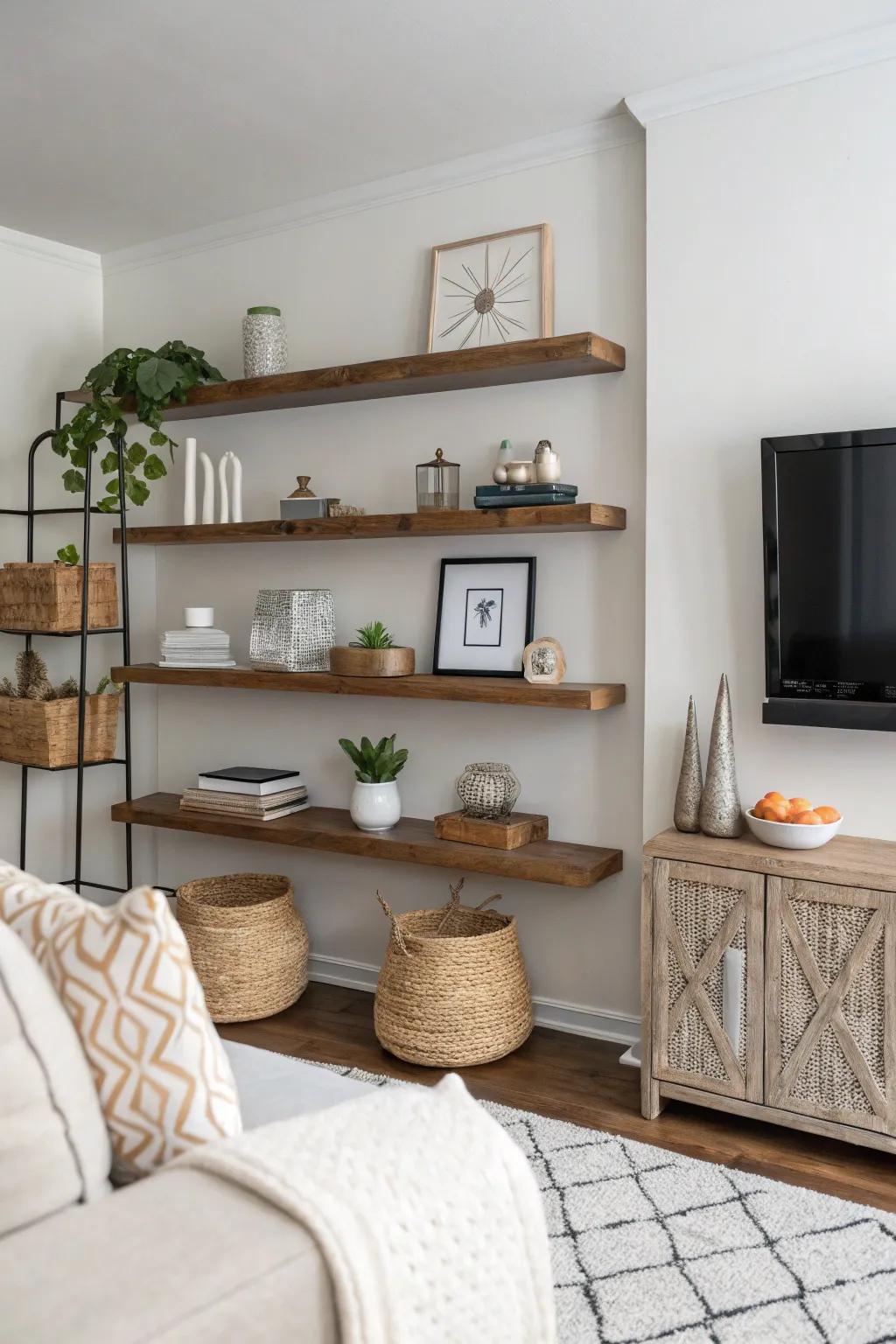 Elevated shelves for a minimalist aesthetic.
