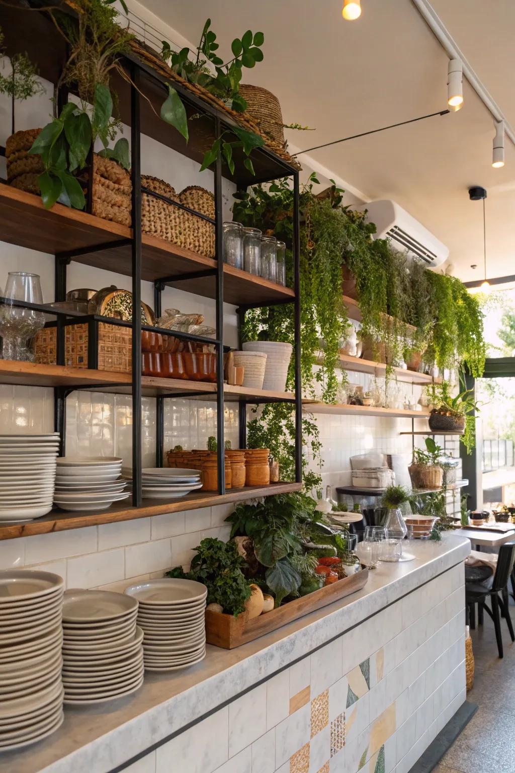 Exposed display surfaces merge decor and utility.