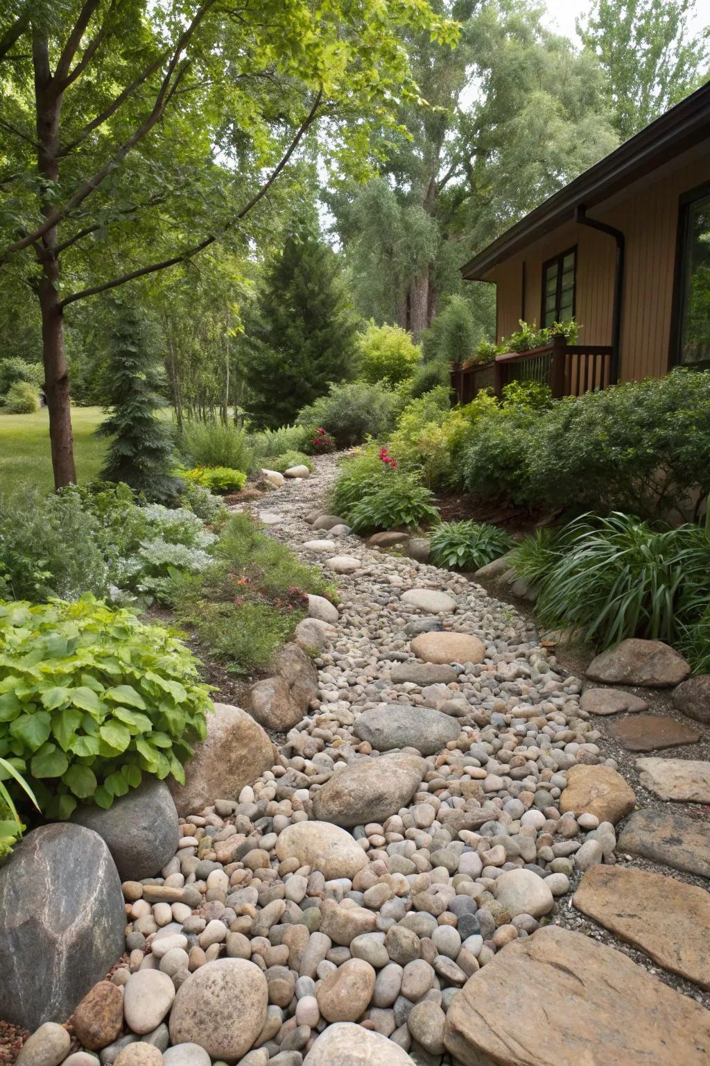 A dried stream bed infusing organic flow and function.