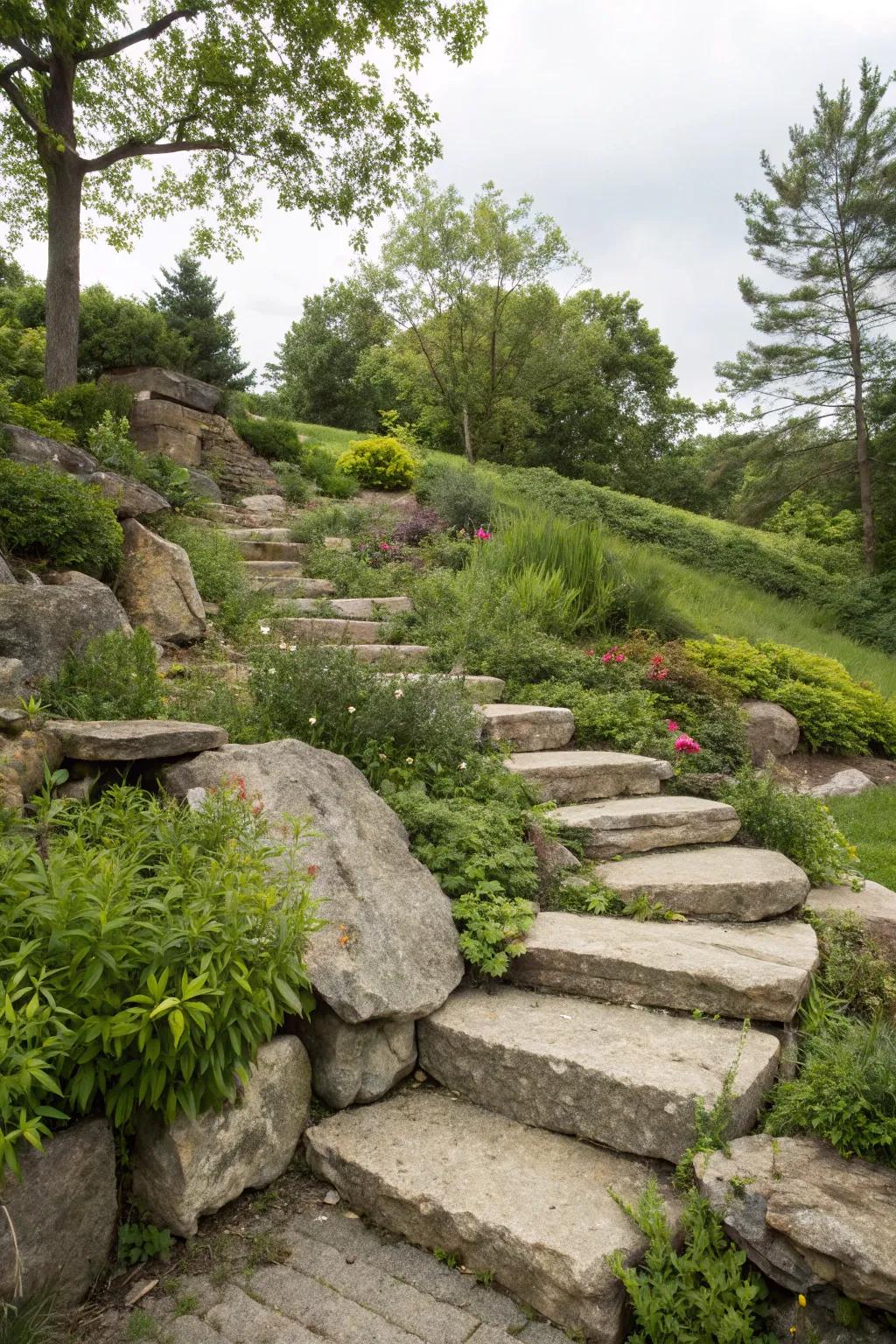 Stone steps offering graceful navigation.