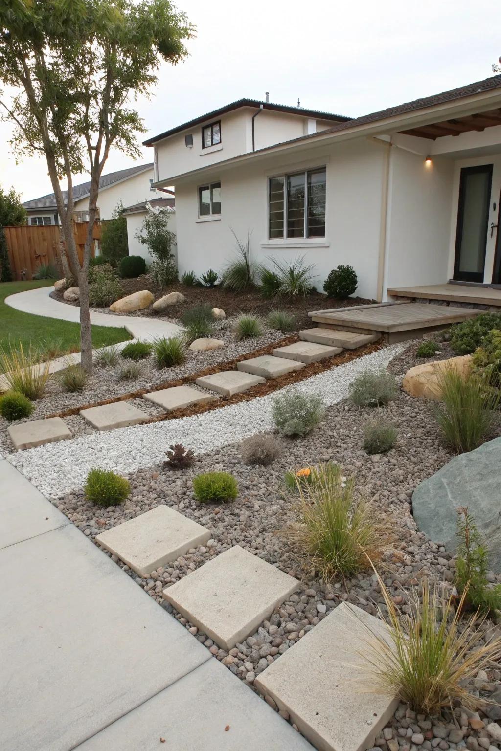 Fancy stones offer a sleek and simple solution for sloping gardens.