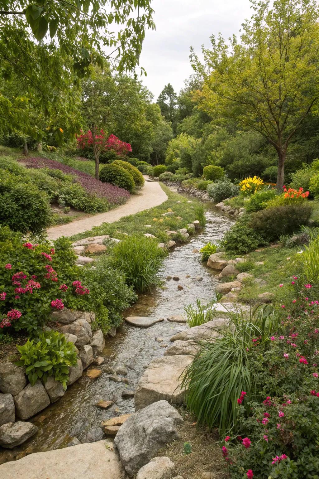 Decorative streams provide appealing and practical drainage solutions.