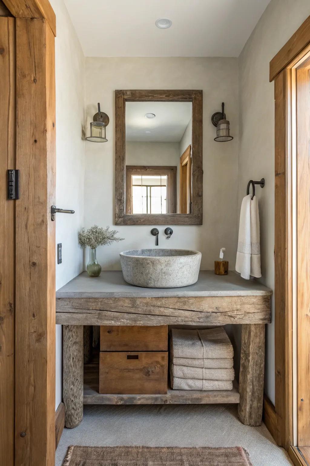 Uncommon materials inject a contemporary twist into this bathroom.