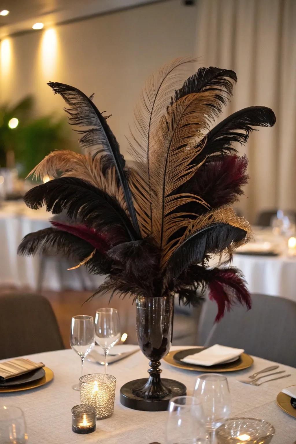 Feathers inject drama and sophistication into your centerpiece.
