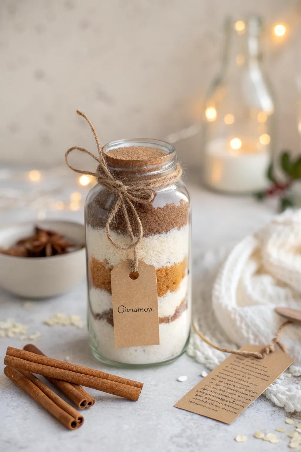 Gift the warmth of homemade goodness through this Cinnamon Crêpe Mix inside a beautifully tiered mason jar.