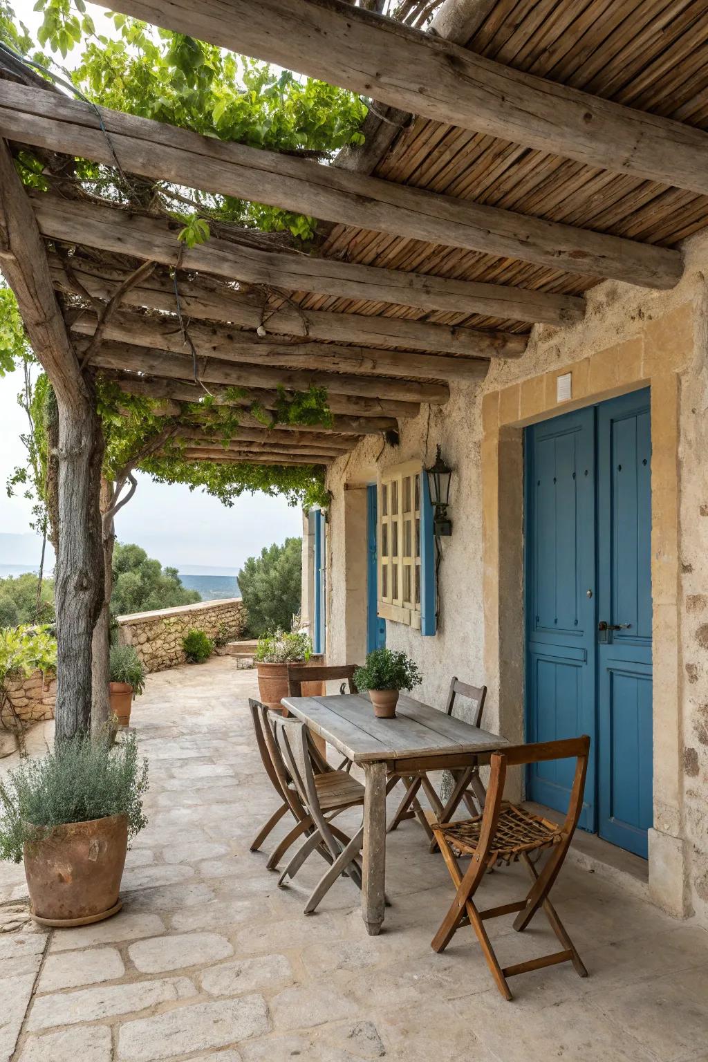 Rustic wooden aspects enhancing the Mediterranean charm.