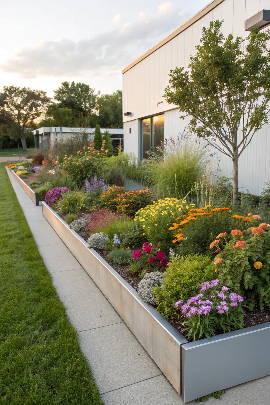 Aluminum and composite edging provides modern resilience.