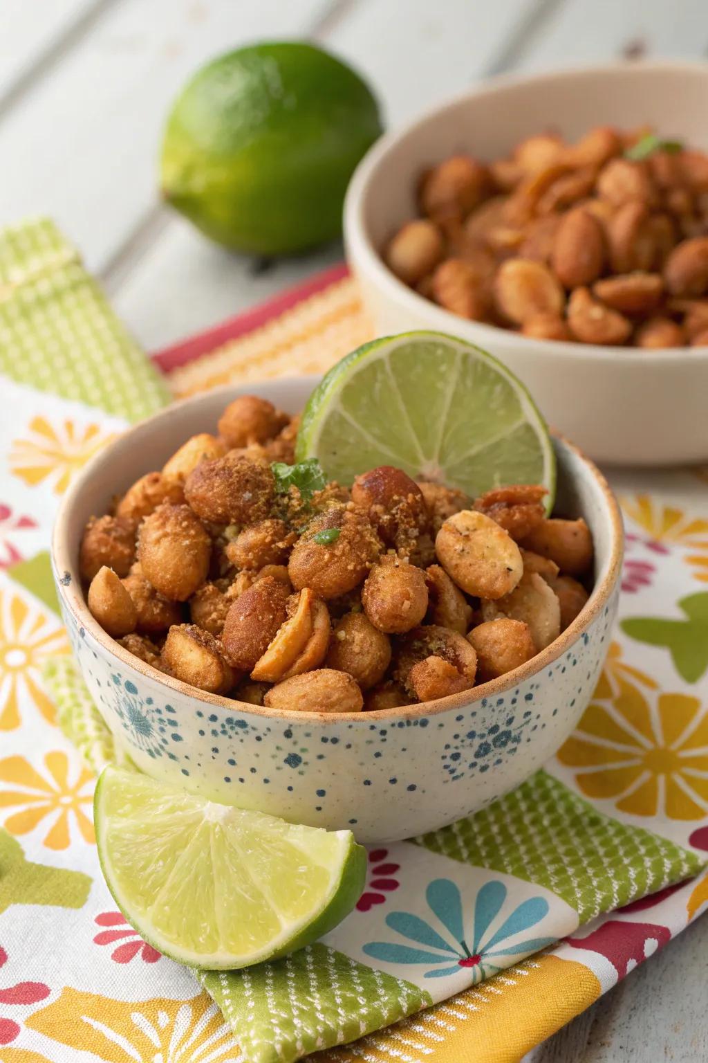 Chili lime nuts inject a spicy, crunchy element.