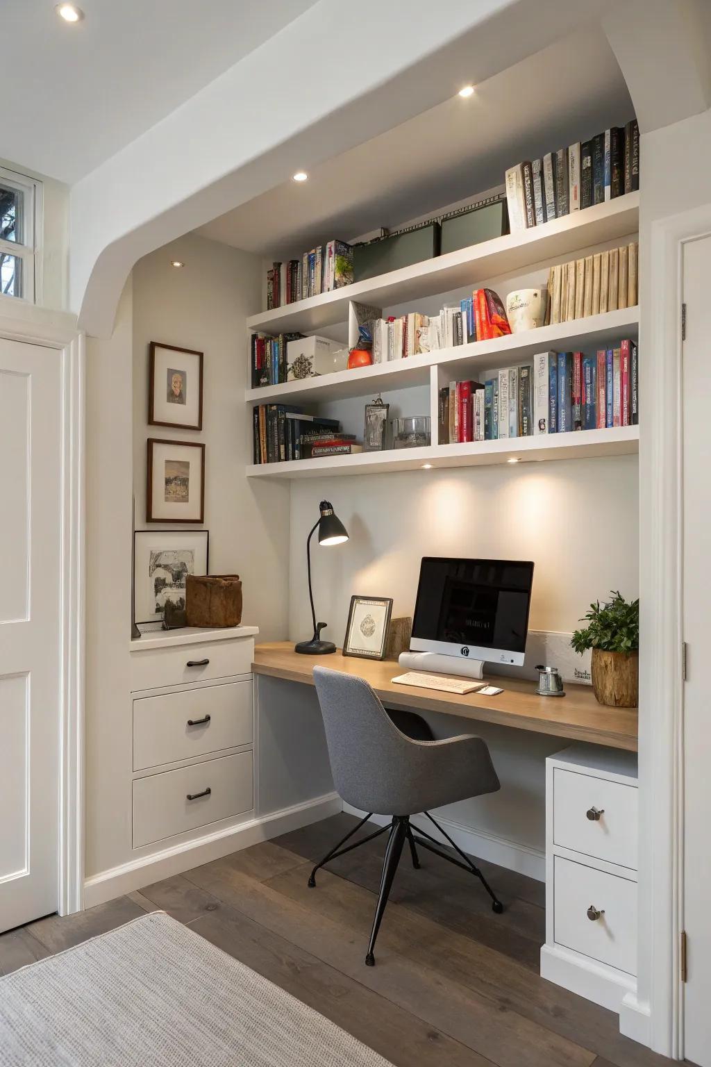 Establish a functional home office in your alcove.