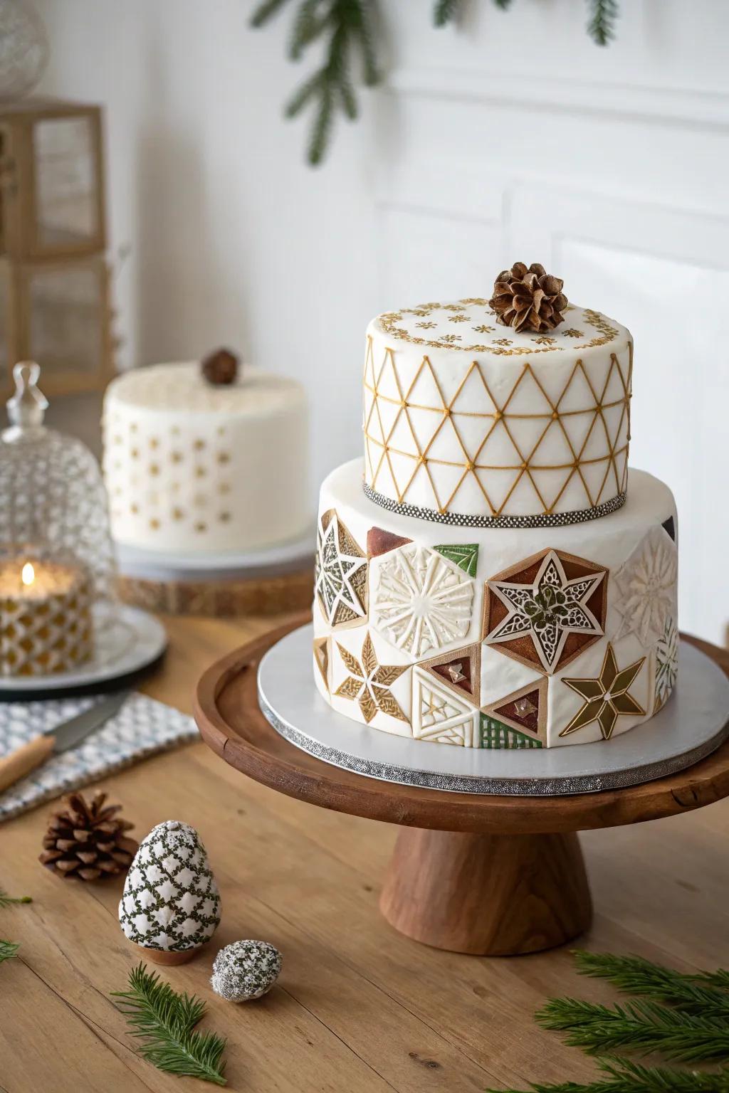 Christmas cake with geometric patterns