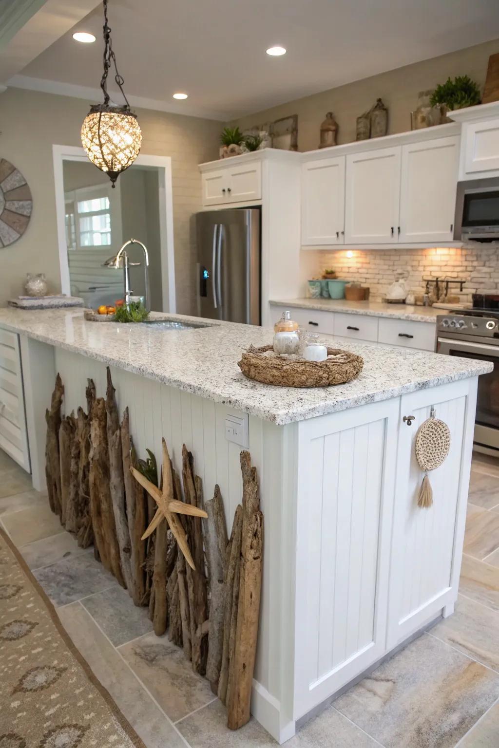 A waterside-accented island brings the beach indoors.
