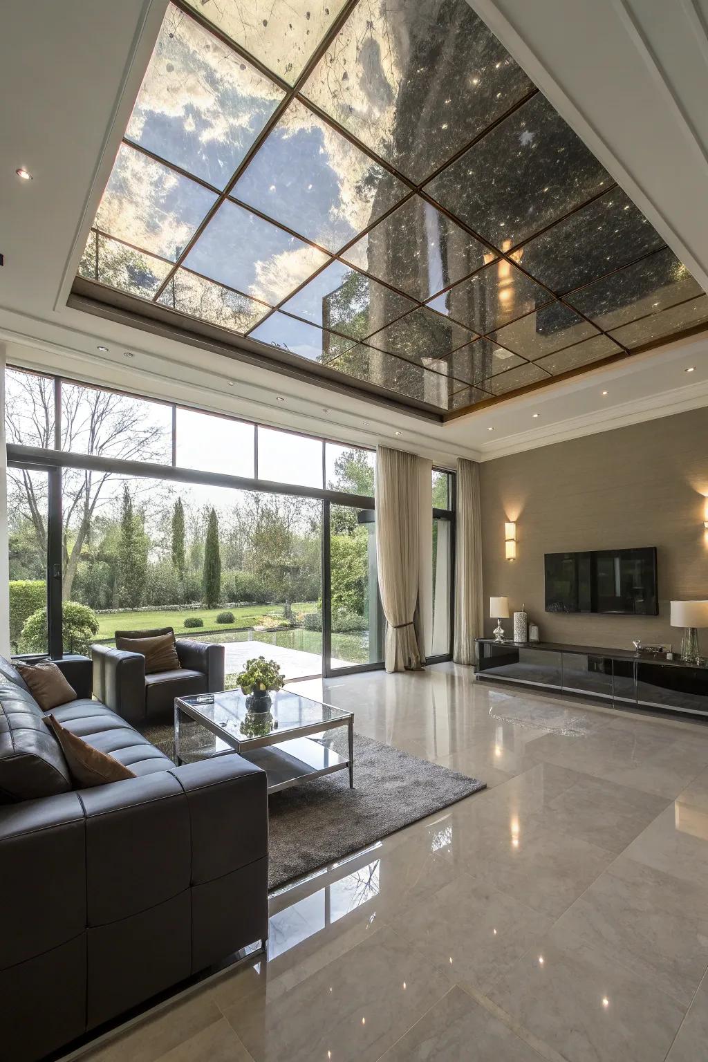 Reflective ceilings augment luminance and spaciousness.