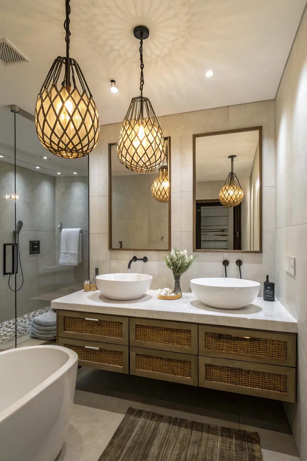 Unique illumination adds character and depth to the bathroom.