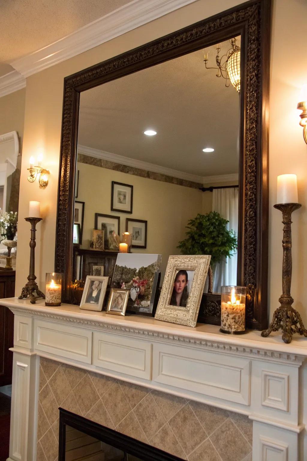 Reflectors on the mantel can enhance luminescence and spaciousness in a room.