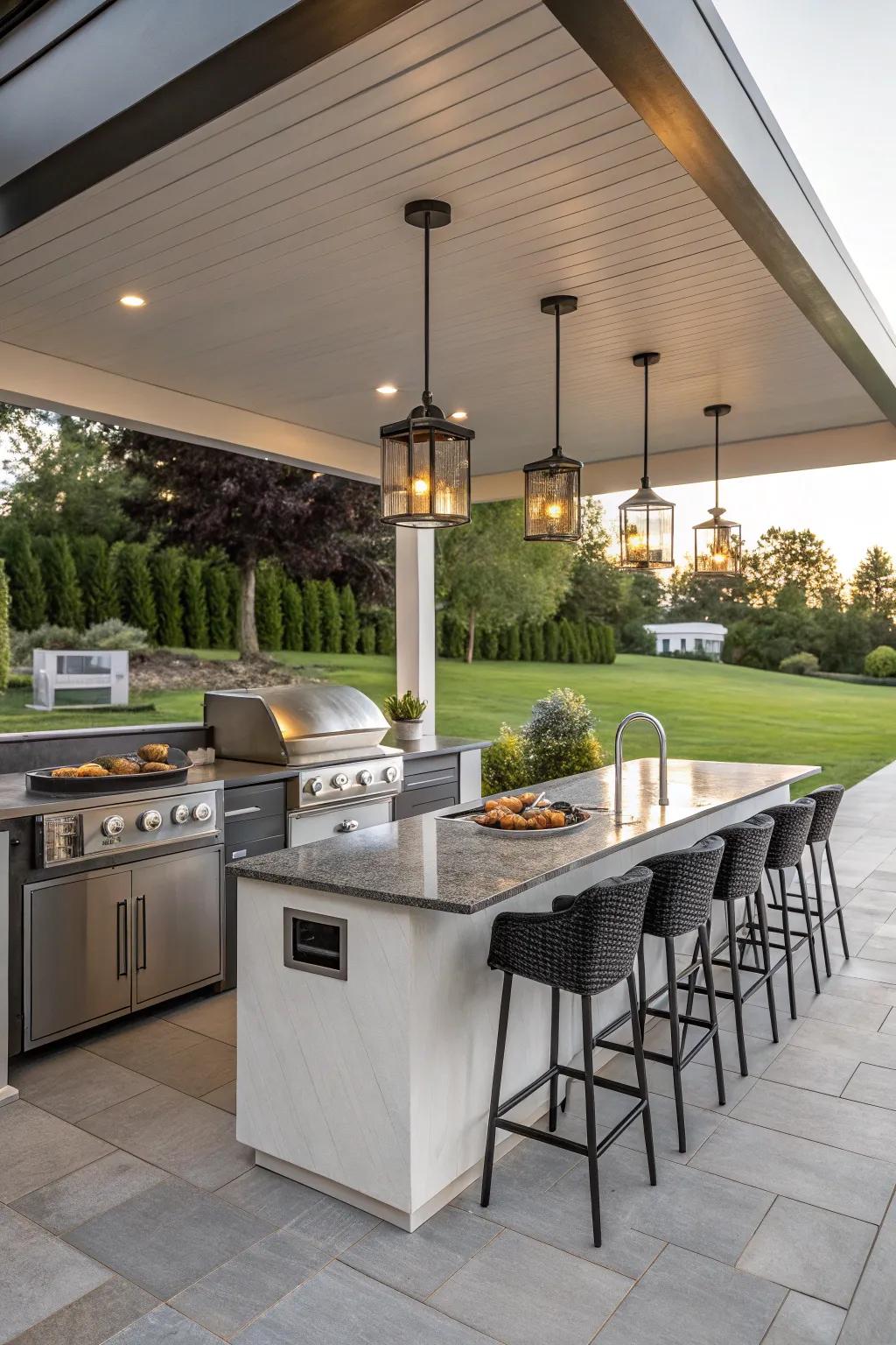 A contemporary bar area that enhances any outdoor kitchen experience.