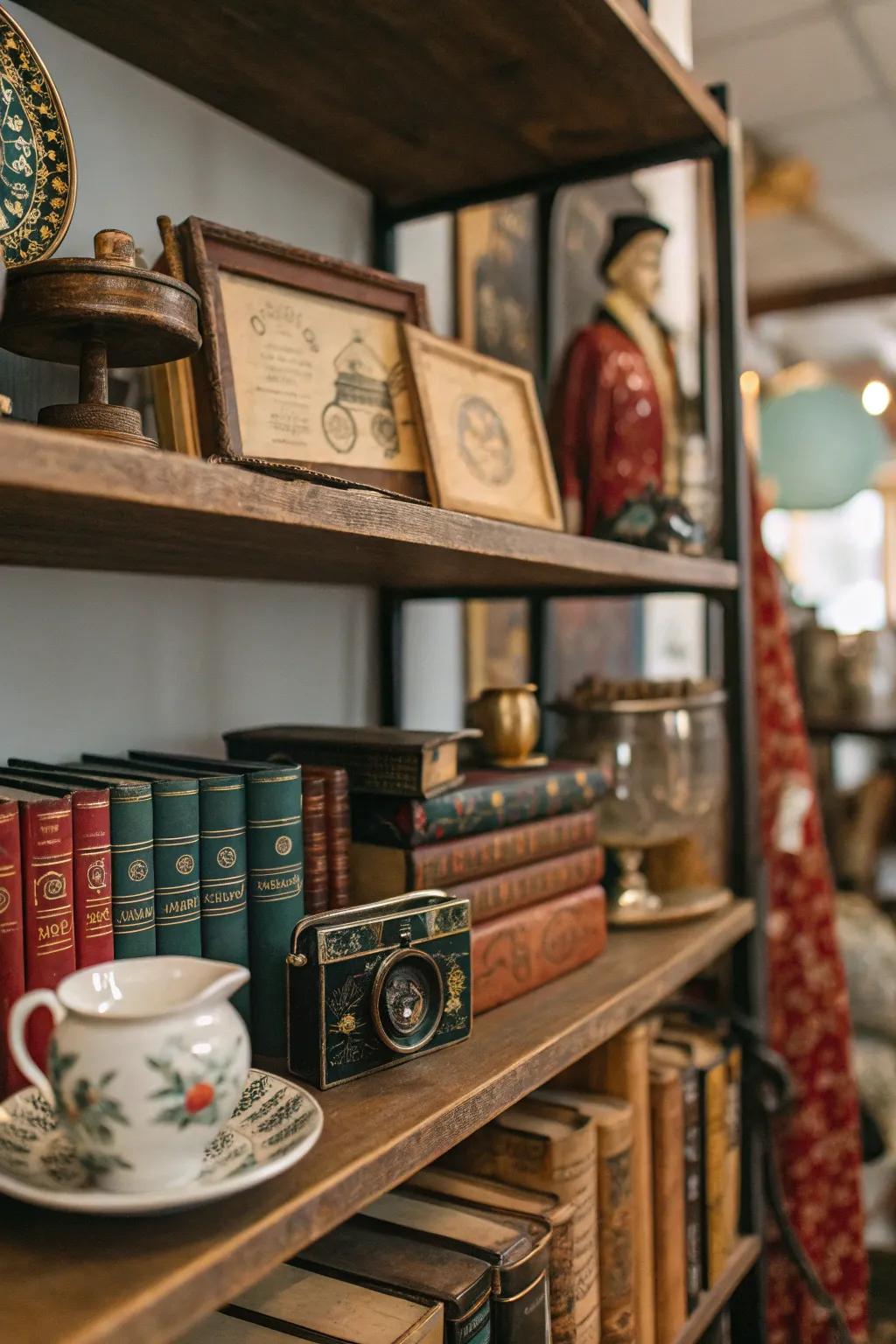 Add character with vintage finds on your shelves.