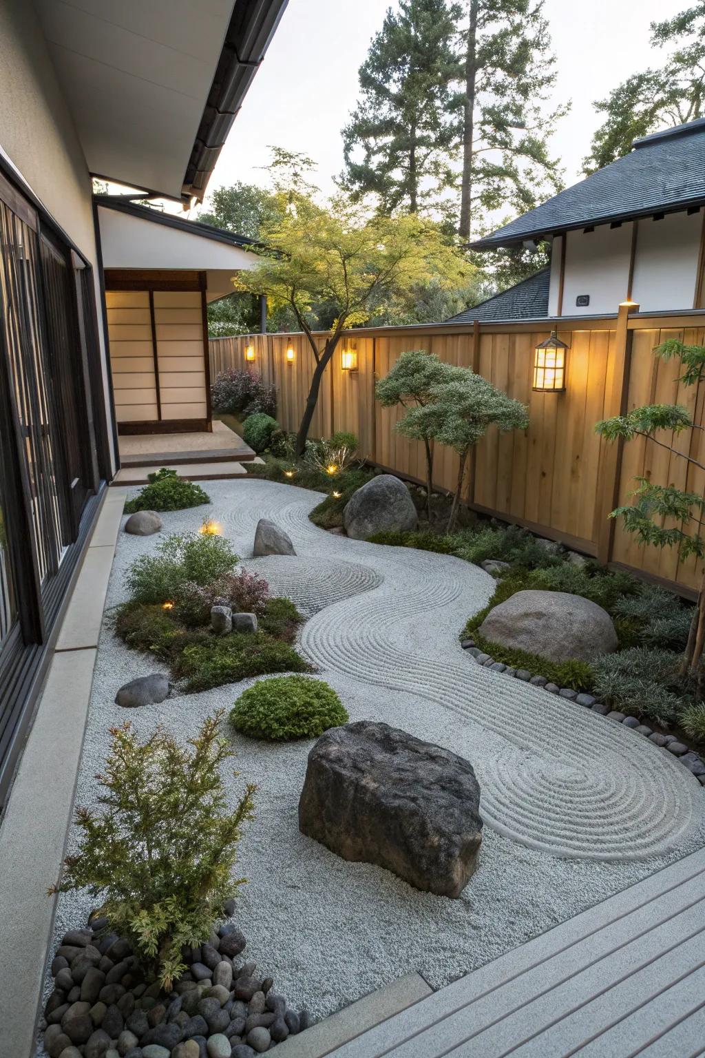 A Serene garden offers a tranquil retreat.